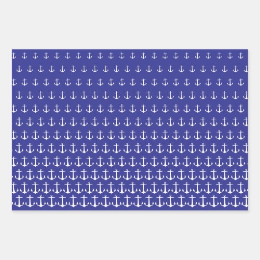 Wit en Blauw Marine Anker Patroon Custom Inpakpapier Vel (Voorkant 2)