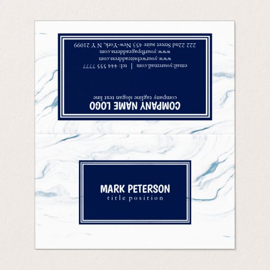 Wit en blauw marmeren steen marineblauw Lijst Visitekaartjes (Buitenkant ongevouwen)