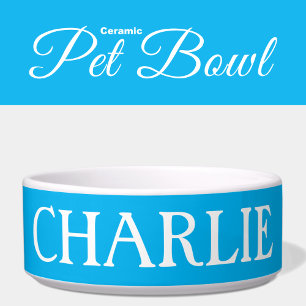Wit en blauw met een naam, kat of hond voerbakje