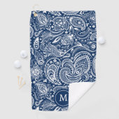 Wit en blauw  paisley patroonmonogram golfhanddoek (Insitu)