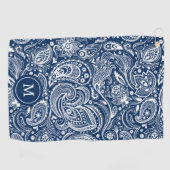Wit en blauw  paisley patroonmonogram golfhanddoek (Horizontaal)