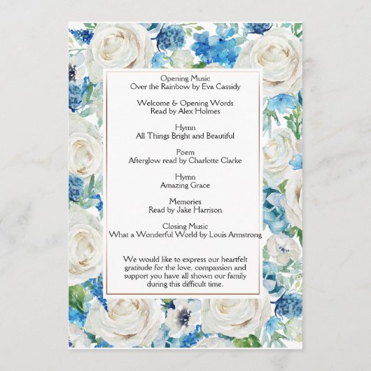 Wit en blauw Photo Memorial Service Programma (Achterkant)