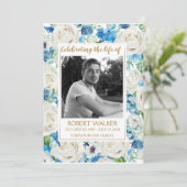 Wit en blauw Photo Memorial Service Programma (Staand voorkant)