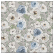 Wit en Blauw Rozen Stof