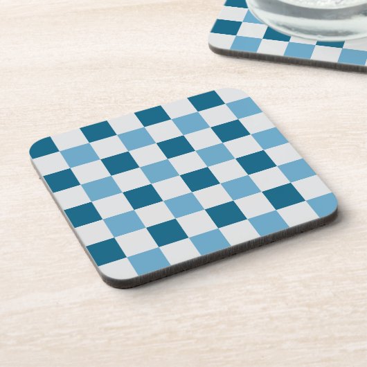 Wit en blauw schaakbordpatroon bier onderzetter (Linkerzijde)