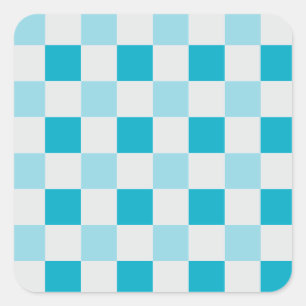 Wit en blauw schaakbordpatroon vierkante sticker