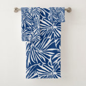 Wit en Blauw Tropisch Blad Herhalend Patroon Bad Handdoek (Insitu)
