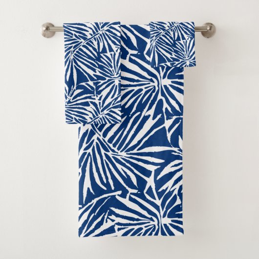 Wit en Blauw Tropisch Blad Herhalend Patroon Bad Handdoek (Insitu)