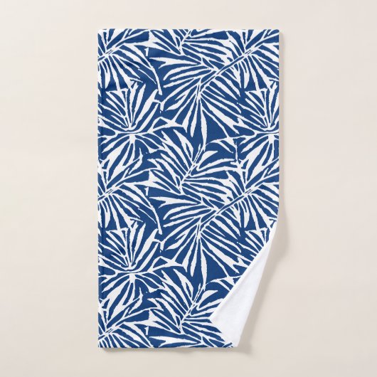 Wit en Blauw Tropisch Blad Herhalend Patroon Bad Handdoek (Handdoek)