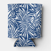 Wit en Blauw Tropisch Blad Herhalend Patroon Blikjeskoeler (Voorkant)