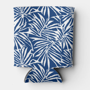 Wit en Blauw Tropisch Blad Herhalend Patroon Blikjeskoeler
