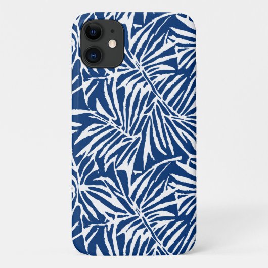Wit en Blauw Tropisch Blad Herhalend Patroon Case-Mate iPhone Case (Achterkant)