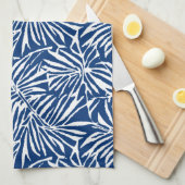 Wit en Blauw Tropisch Blad Herhalend Patroon Theedoek (Quarter Fold)