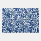 Wit en Blauw Tropisch Blad Herhalend Patroon Theedoek (Horizontaal)