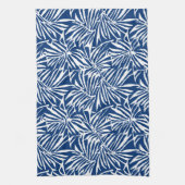 Wit en Blauw Tropisch Blad Herhalend Patroon Theedoek (Verticaal)