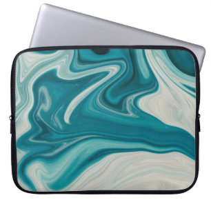 Wit en blauwgroen abstract schilderij laptop sleeve