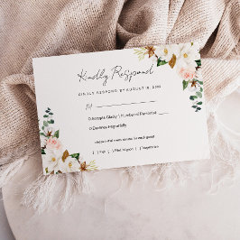 Wit en Blush Roze Magnolia Bloemen Bruiloft RSVP