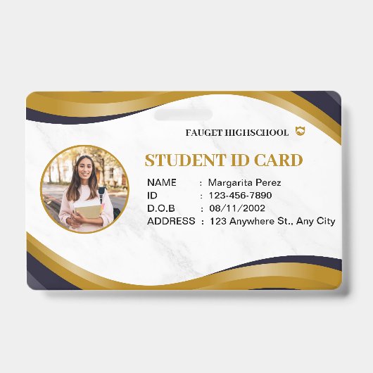 Wit en Bruin Modern Highschool ID Kaart Badge (Front)