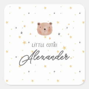 Wit en Bruin Waterverf Schattige Baby shower Vierkante Sticker