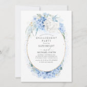 Wit en Dusty Blue Floral verlovingsfeest Kaart (Voorkant)