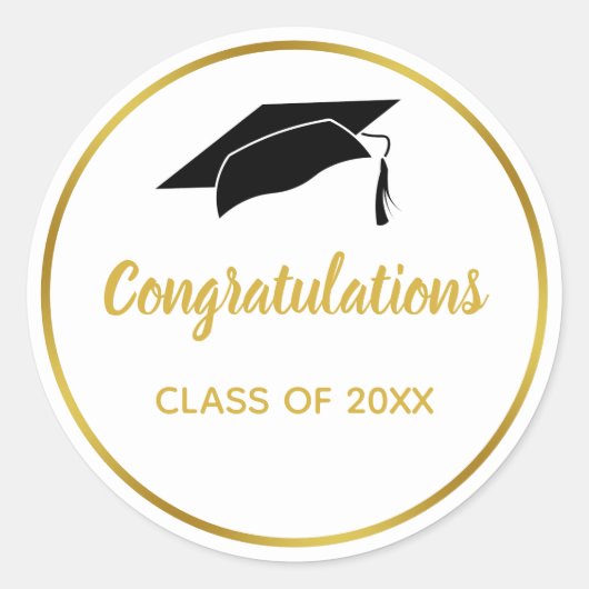Wit en Faux Gold Afstuderen Gefeliciteerd Ronde Sticker (Voorkant)
