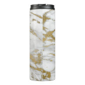 Wit en Faux Gold Marmer Elegant Monogram Thermosbeker (Achterkant)
