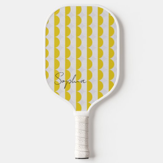 Wit en Geel Maanpatroon Modern Monogram Pickleball Paddle (Voorkant)