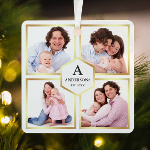 Wit en Goud 4 Foto's Familie Fotocollage Metalen Ornament