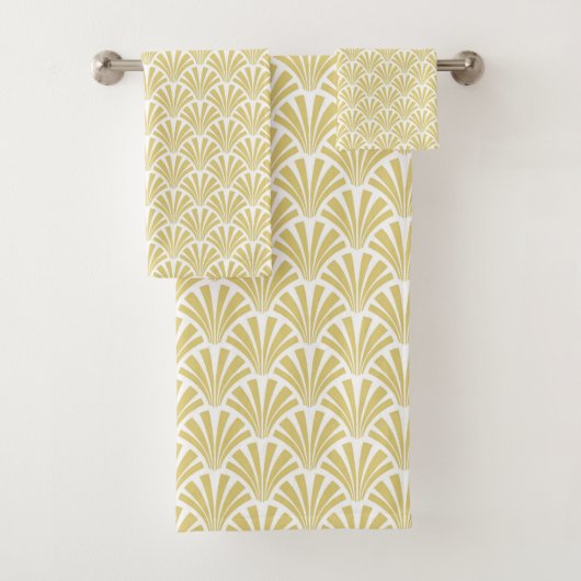 Wit en goud art-deco abstract bloemmotief bad handdoek (Insitu)