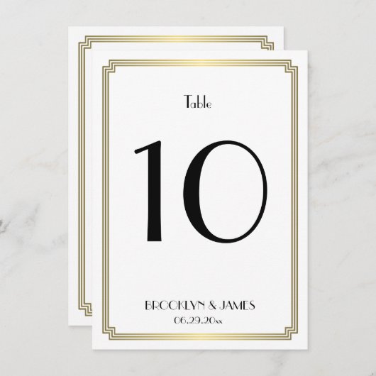 Wit en goud Art Deco Trouwtafel Nummer Kaart (Voorkant / Achterkant)