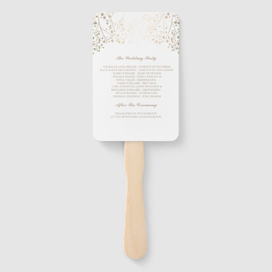 Wit en Goud | Baby's Breath bruiloft programma Handwaaier (Achterkant)