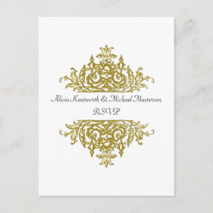 Wit en Goud Barok RSVP Briefkaart