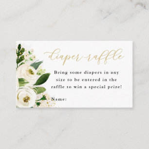 Wit en Goud Bloemen Baby Luier Raffle Ticket Informatiekaartje