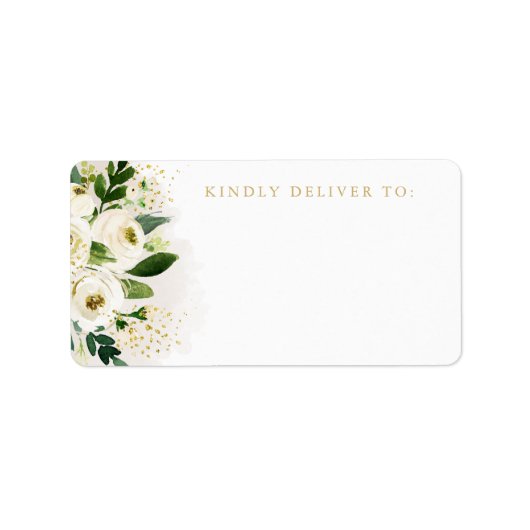 Wit en Goud Bloemen Bloem Blank Adres Etiket (Voorkant)
