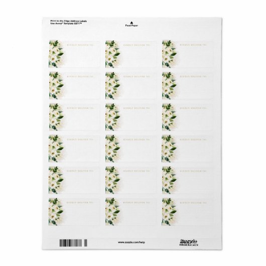 Wit en Goud Bloemen Bloem Blank Adres Etiket (Full Sheet)