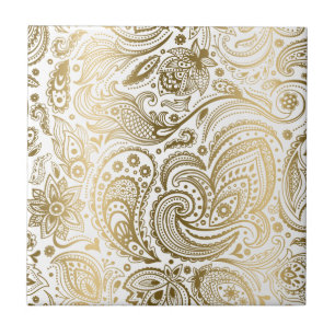 Wit en Goud Bloemen Kant Paisley 3 Tegeltje