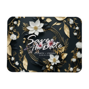 Wit en Goud Bloemen Krans Bruiloft Save The Date Magneet