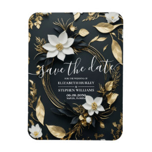 Wit en Goud Bloemen Krans Bruiloft Save The Date Magneet