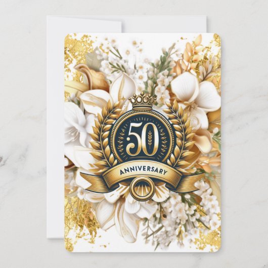 Wit en Goud Bloemen Laurel 50ste Jubileum Kaart (Achterkant)