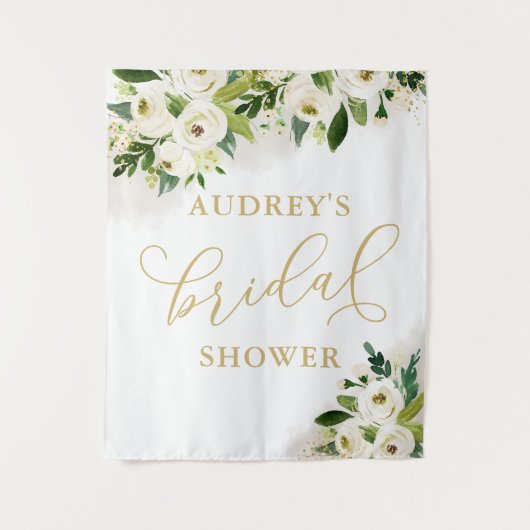 Wit en Goud Bloemen Vrijgezellenfeest Achtergrond Wandkleed (Voorkant)