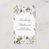Wit en Goud Bloemen Waterverf Elegant Visitekaartje (Voorkant)