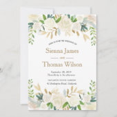 Wit en goud bloemenbruiloft uitnodiging (Voorkant)