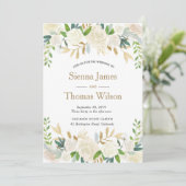Wit en goud bloemenbruiloft uitnodiging (Staand voorkant)