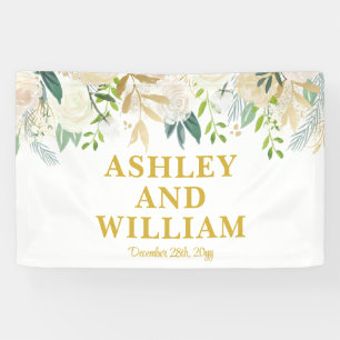 Wit en Goud Boho Bohemian Chic Greenery Wedding Spandoek