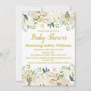 Wit en Goud Boho Botanische groen Baby shower Kaart