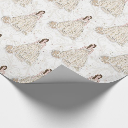 Wit en goud bruids trouwjurk cadeaupapier (Hoek)