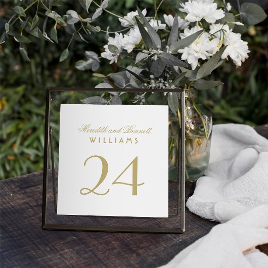 Wit en Goud Bruiloft Monogram Tafelnummer