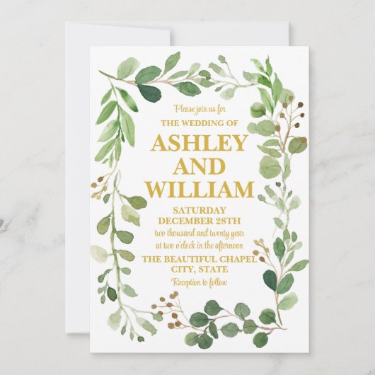 Wit en goud Chic Greenery Boho Boheemse bruiloft Kaart (Voorkant)