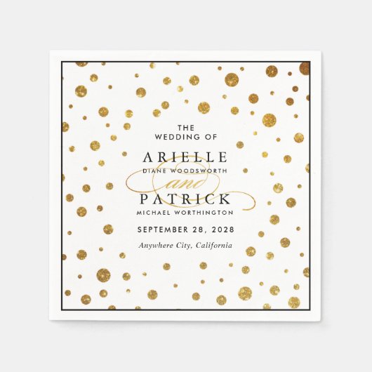Wit en Goud Confetti Folie Bruiloft Servetten (Voorkant)