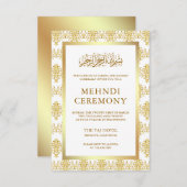 Wit en Goud Damast Islamitische Moslim Mehndi Informatiekaartje (Voorkant / Achterkant)